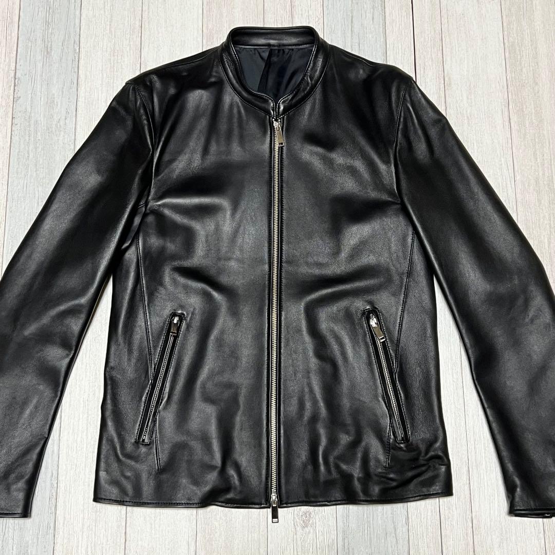 STUDIOUS レザージャケット シングルライダース ノーカラー 羊革　3