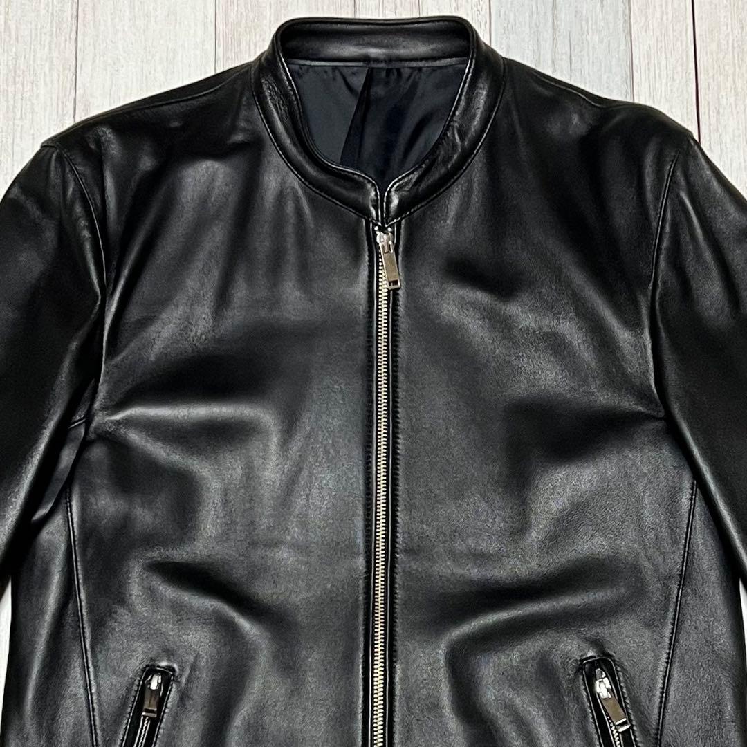STUDIOUS レザージャケット シングルライダース ノーカラー 羊革　3