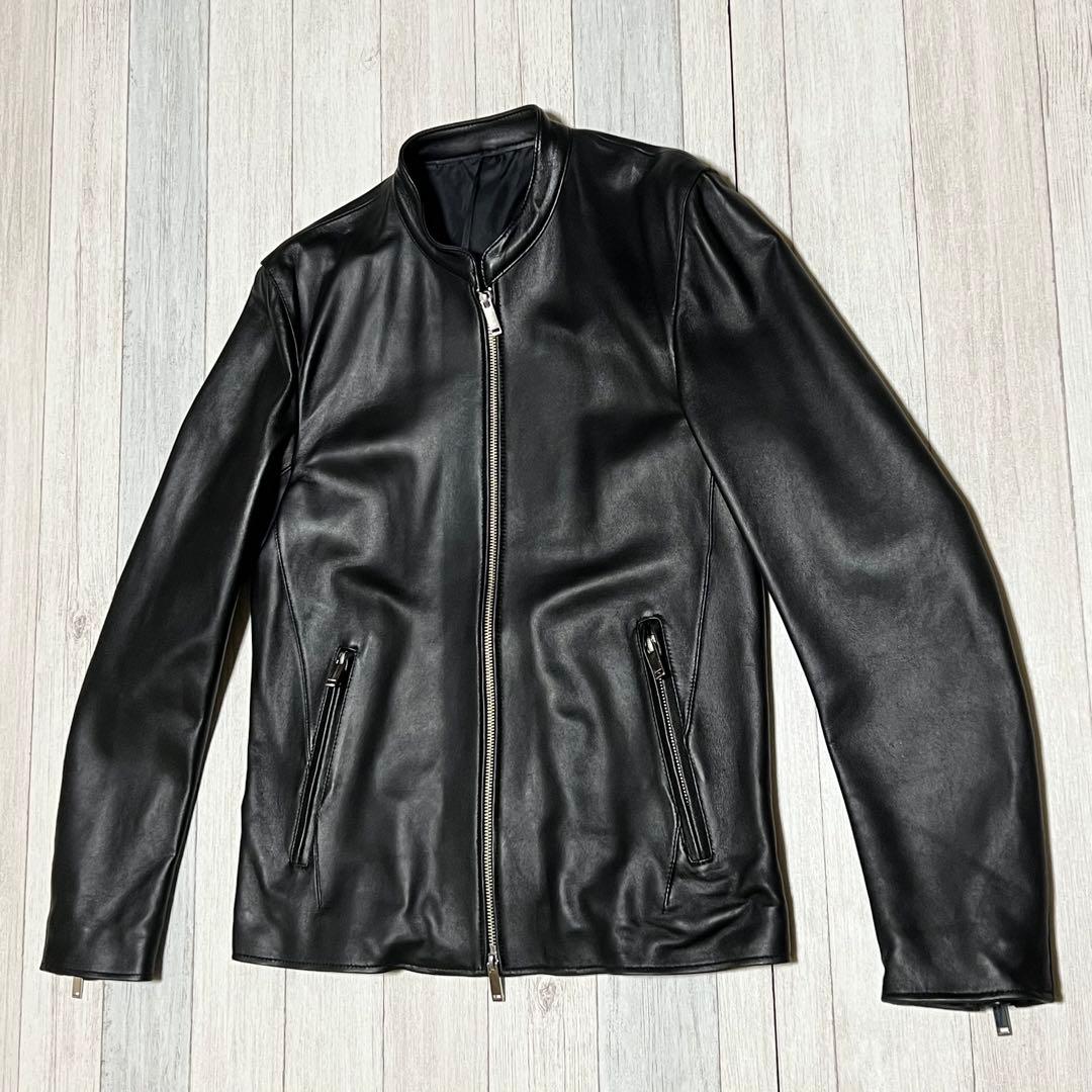 STUDIOUS レザージャケット シングルライダース ノーカラー 羊革　3