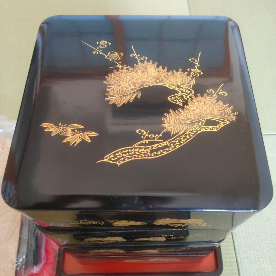 輪島塗　漆塗り重箱 4段　鳳凰柄の袱紗 風呂敷付き