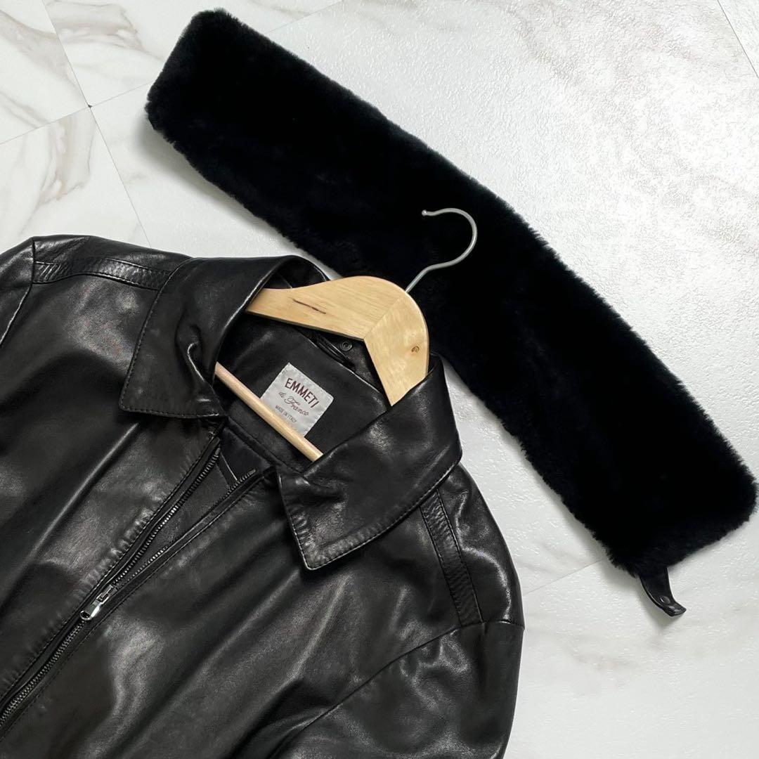 入手困難★エンメティ★襟ムートン ラムレザー ライダースジャケット ブラック