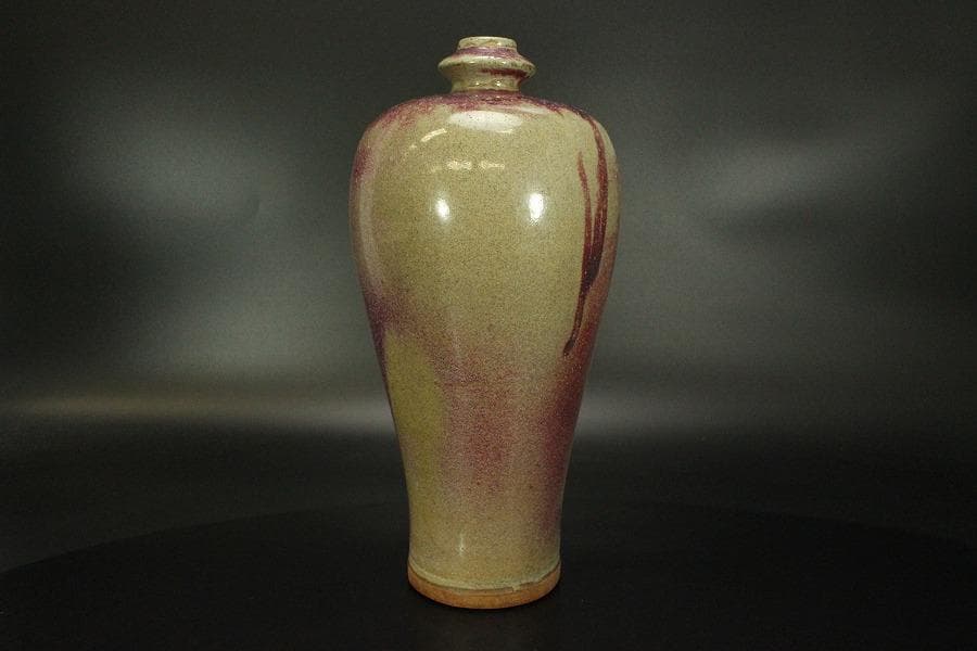 中国美術 紫斑釉 金字 題詞 梅瓶 高35cm(LC129)