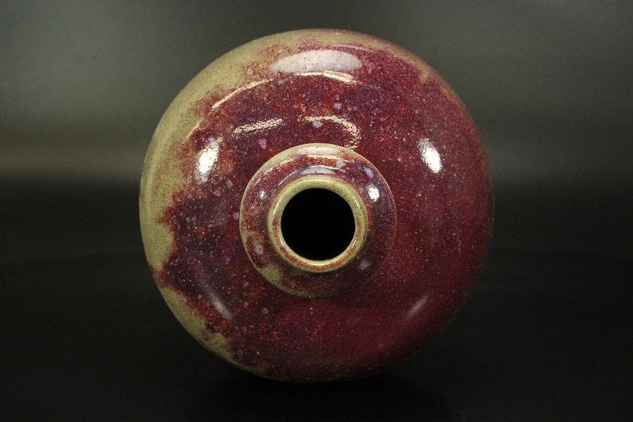 中国美術 紫斑釉 金字 題詞 梅瓶 高35cm(LC129)