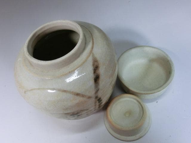 茶入れ■古瀬戸蓋付茶入 菖蒲紋 粉引き白釉 茶道 時代物 骨董■