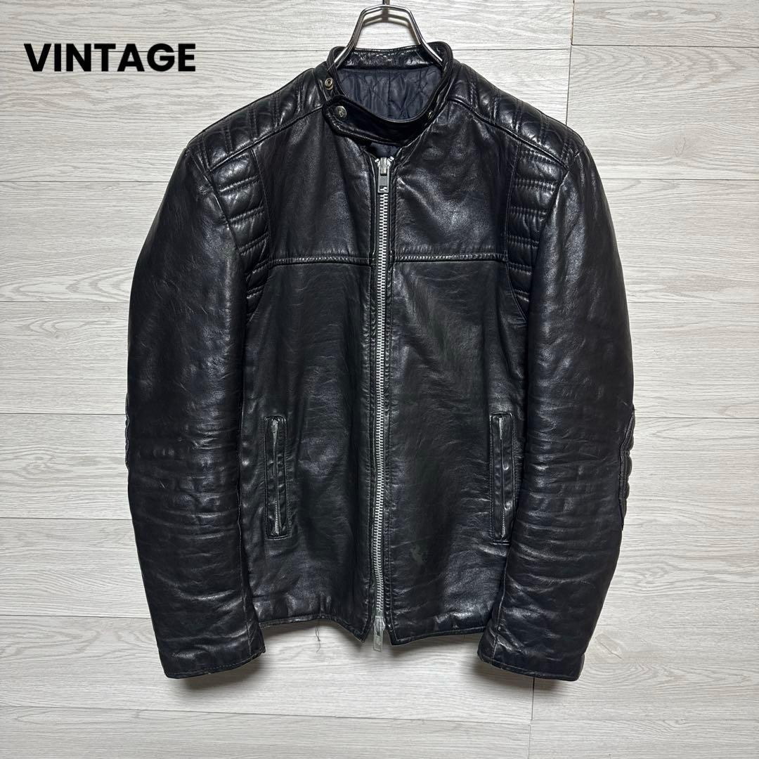 80s ヴィンテージ 本革 パデット 肉厚 シングルライダース モーターサイクル
