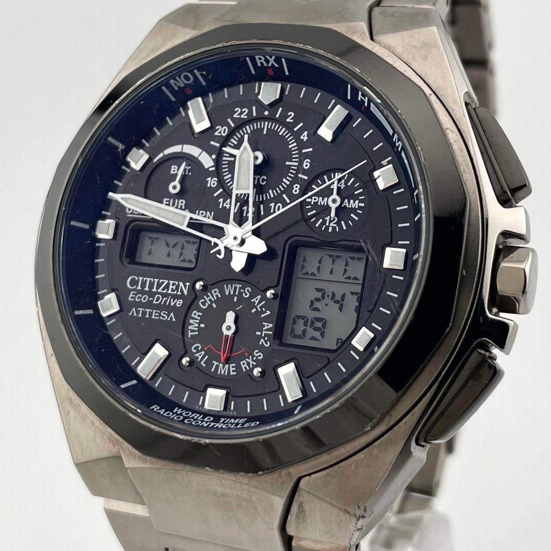 【稼働】シチズン　アテッサ　ジェットセッター　チタン　電波ソーラー　腕時計