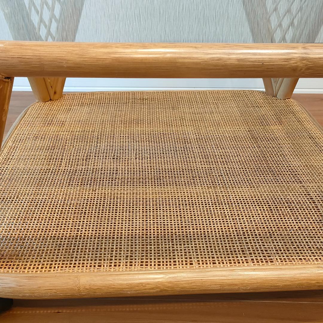 ラタン　ガラステーブル　キャスター付き　コーヒーテーブル