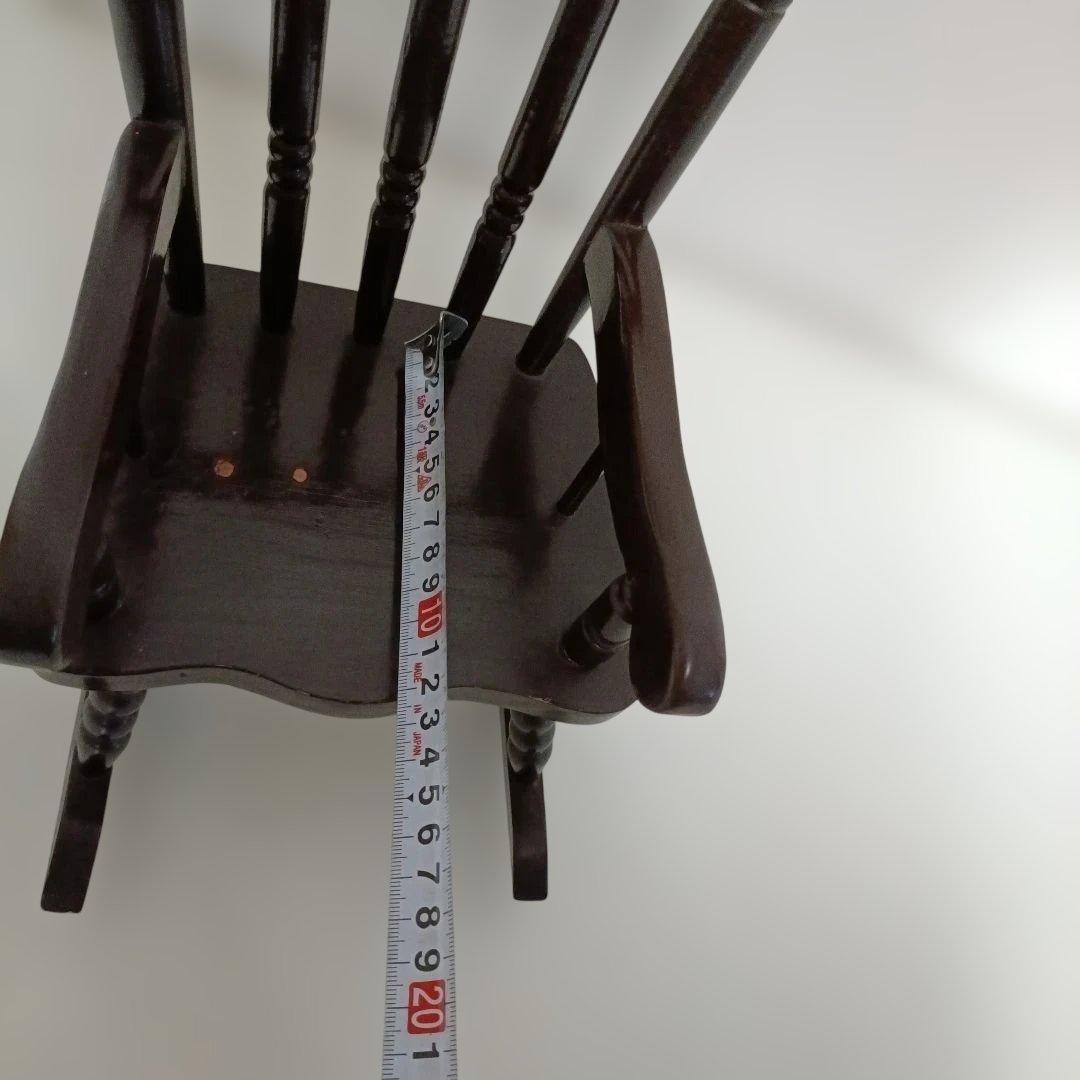 ミニチュア木製ロッキングチェア　フランス人形　日本人形　ダークブラウン 飾り椅子