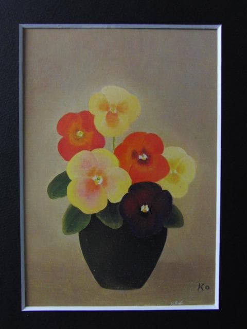 小杉小二郎、【三色すみれ】、希少な額装用画集より、新品額装付