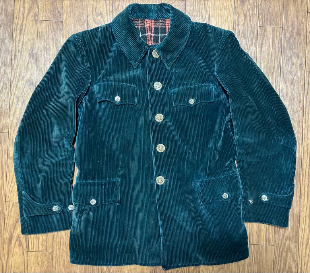 や*と様 フランスヴィンテージ 動物ボタン ハンティングジャケット グリーンコー