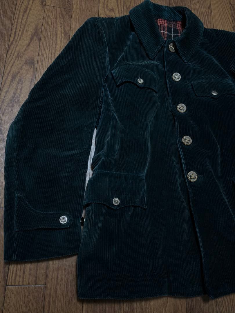 や*と様 フランスヴィンテージ 動物ボタン ハンティングジャケット グリーンコー