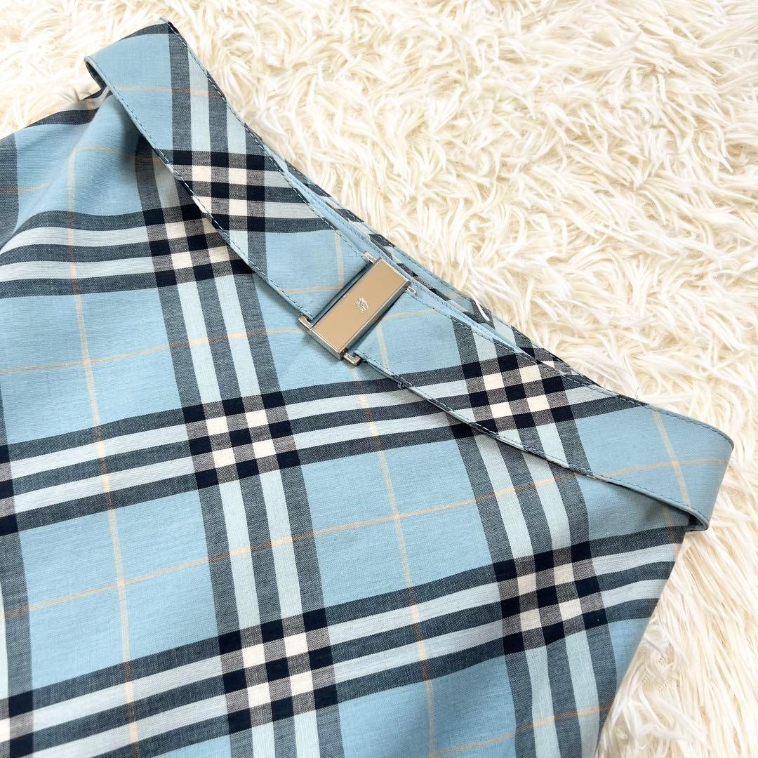 希少 美品✨バーバリーブルーレーベル ノバチェック ホースロゴ ベルト 水色