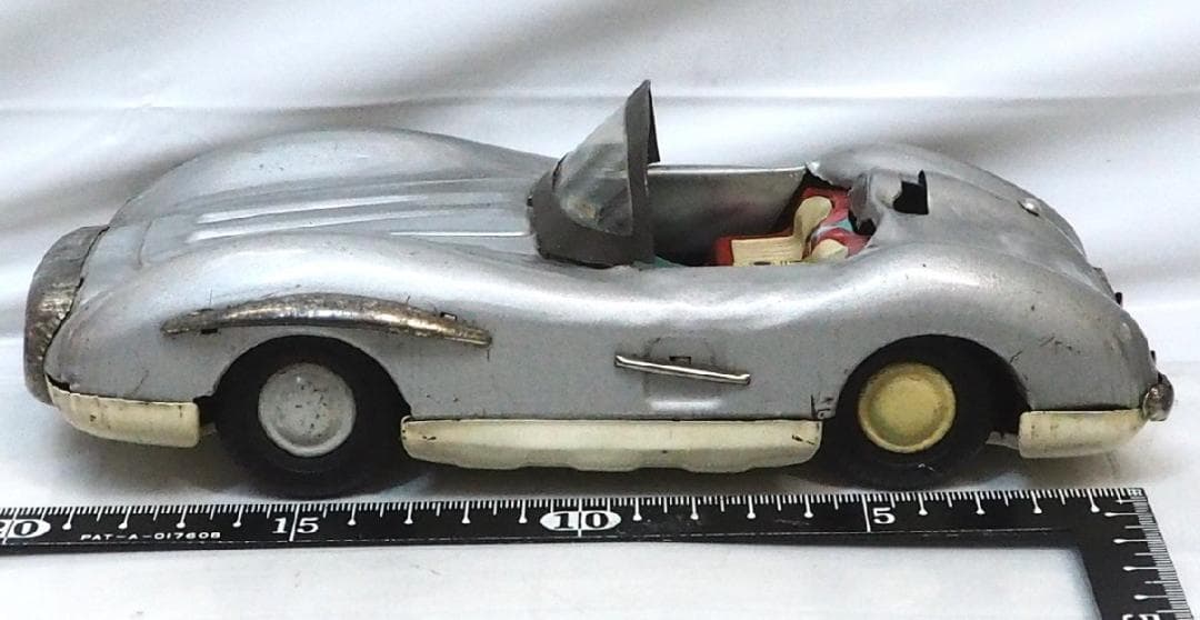 旭玩具メルセデス ベンツ300SLR屋根欠シルバーtinブリキtoy car箱無