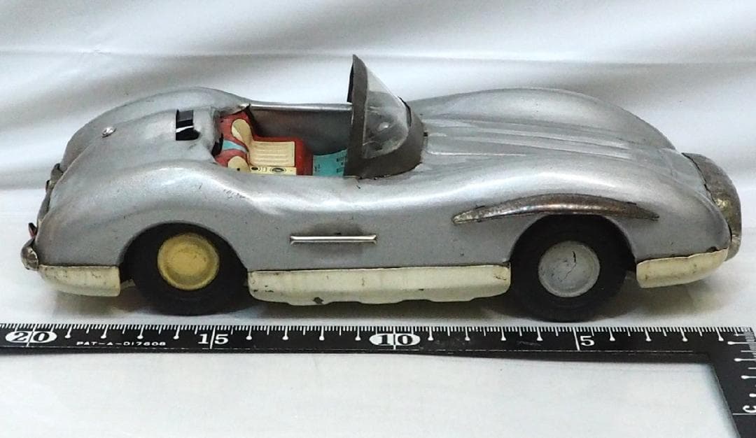 旭玩具メルセデス ベンツ300SLR屋根欠シルバーtinブリキtoy car箱無
