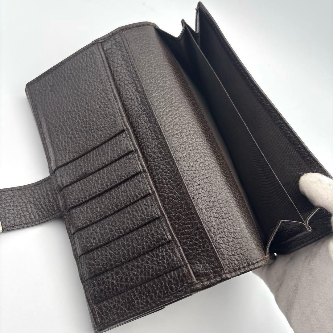 GUCCI グッチ 二つ折り長財布 Wホック レザー ヴィンテージ こげ茶色
