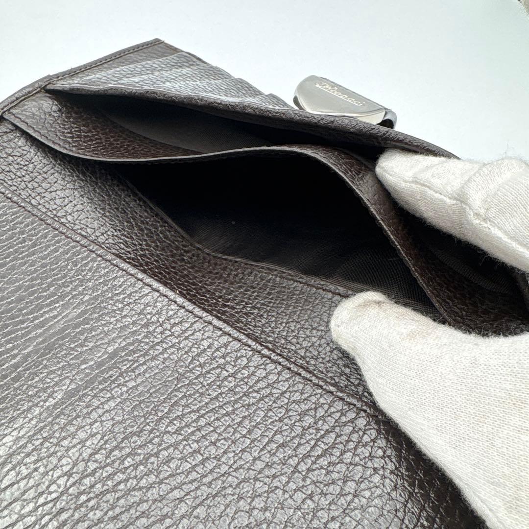 GUCCI グッチ 二つ折り長財布 Wホック レザー ヴィンテージ こげ茶色