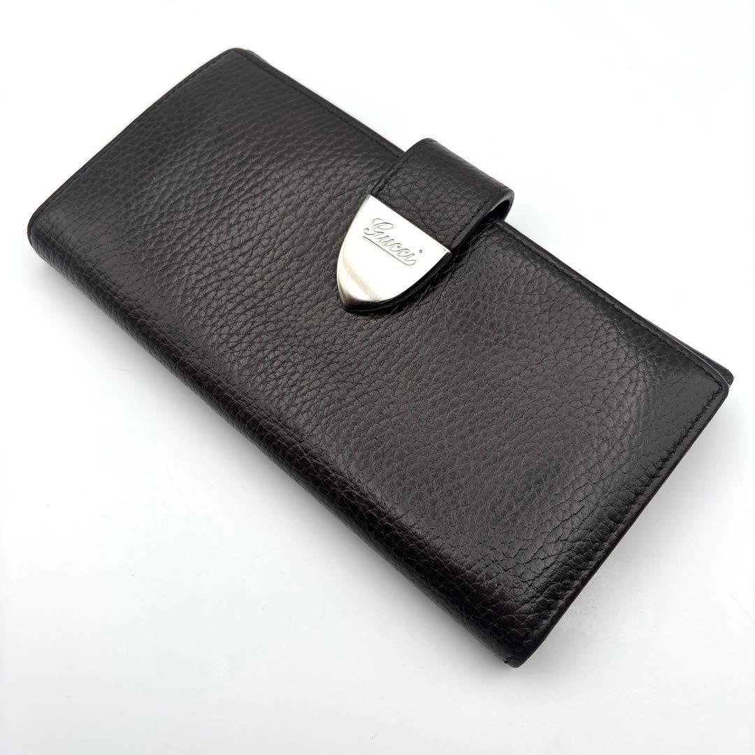 GUCCI グッチ 二つ折り長財布 Wホック レザー ヴィンテージ こげ茶色