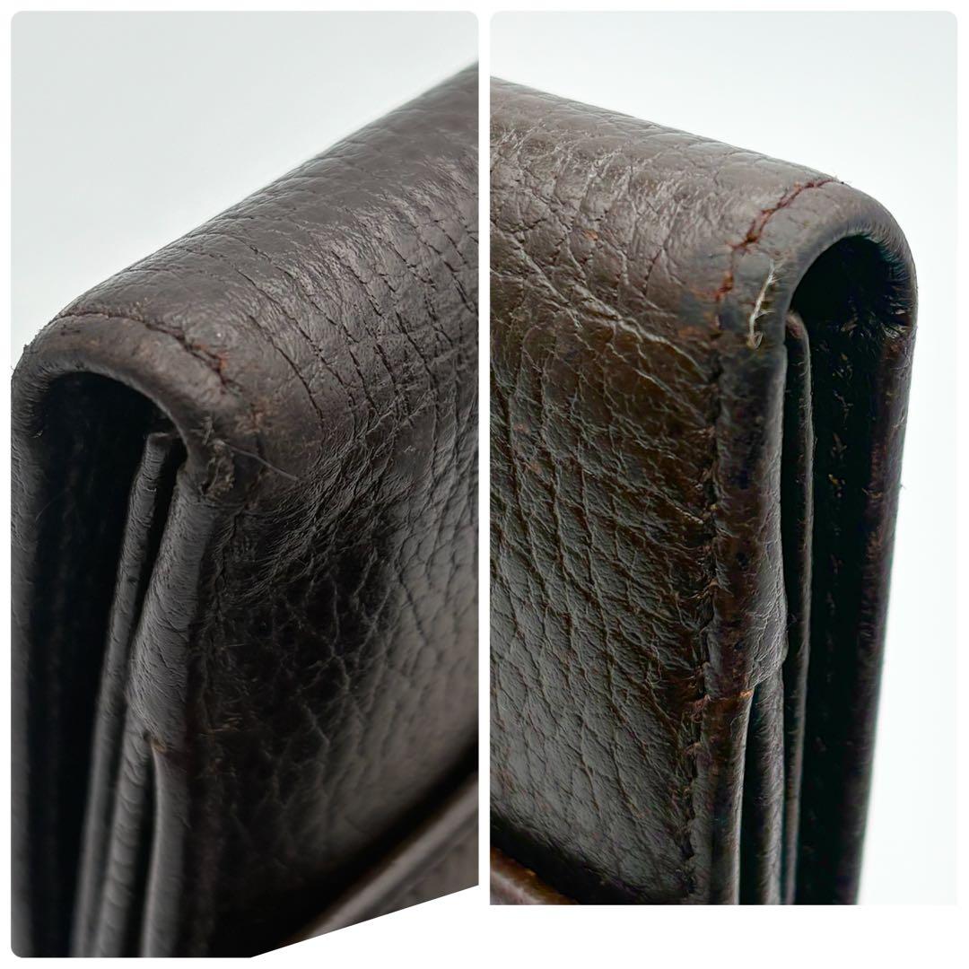 GUCCI グッチ 二つ折り長財布 Wホック レザー ヴィンテージ こげ茶色