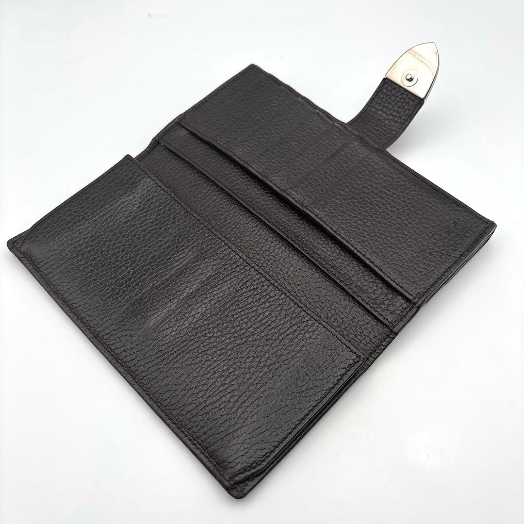 GUCCI グッチ 二つ折り長財布 Wホック レザー ヴィンテージ こげ茶色