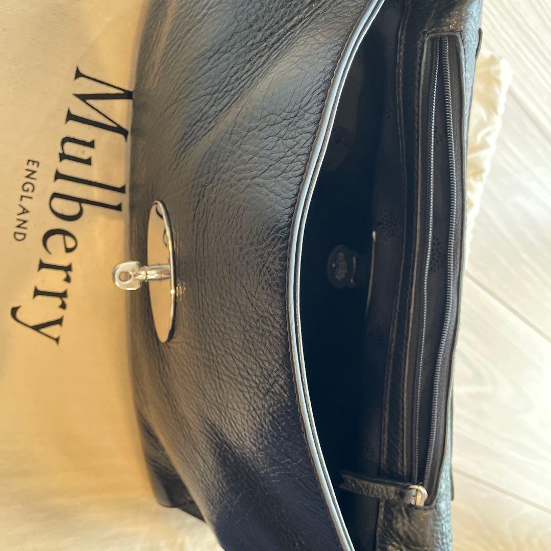 Mulberry ブラックレザー ミディアムトップハンドル　リリー