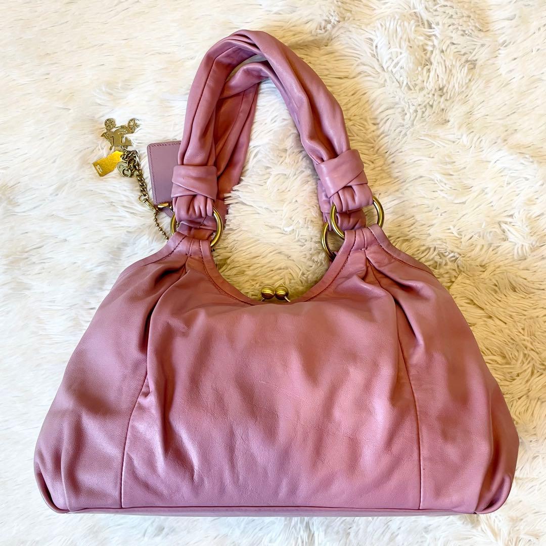 バッグ COACH pink leather handbag kisslock hobo