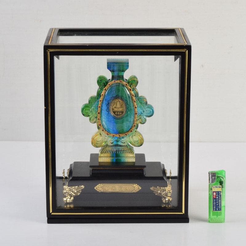 中国　硝子工芸　中華寶瓶　宝瓶　置物　保証書・ガラスケース付　N　9178A