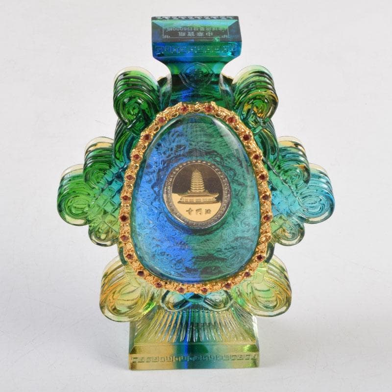 中国　硝子工芸　中華寶瓶　宝瓶　置物　保証書・ガラスケース付　N　9178A