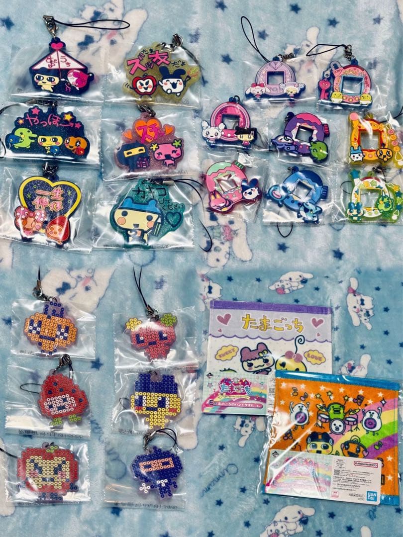 たまごっち1番くじ F賞 きらきらラバーチャーム 全20種 コンプリート タオル