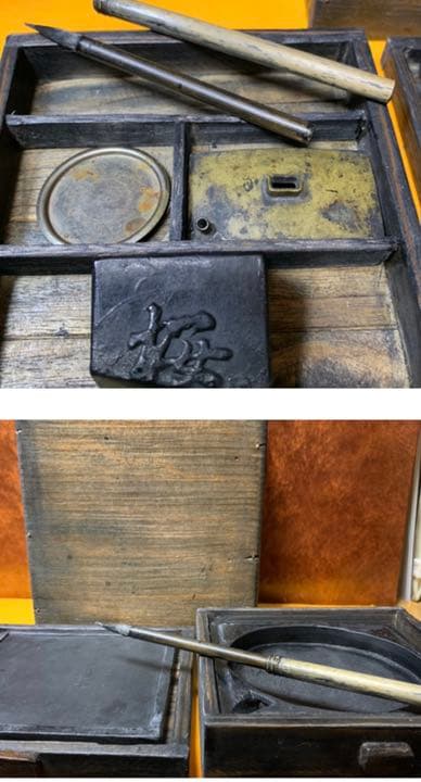 箱硯　古道具　アンティーク　インテリアイン骨董　古民具　引き出し卓上矢立て