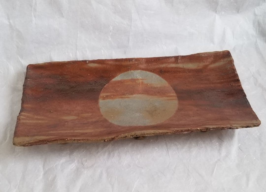 備前火襷足付長板皿 (未使用、新品同様)