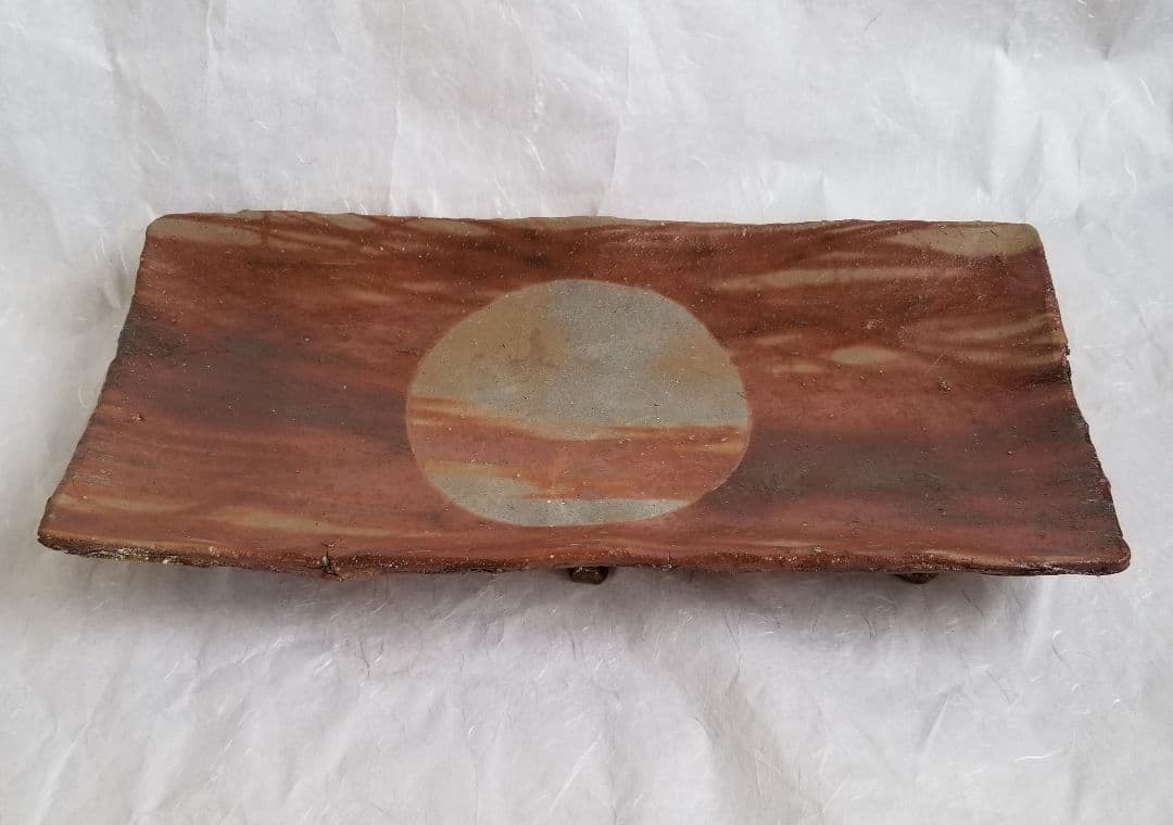 備前火襷足付長板皿 (未使用、新品同様)