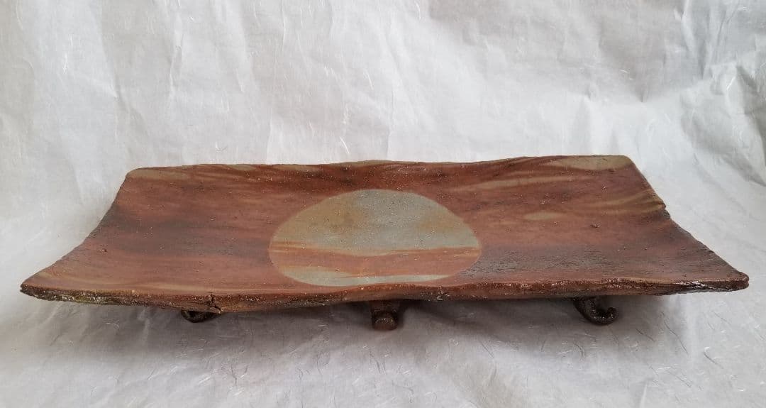 備前火襷足付長板皿 (未使用、新品同様)