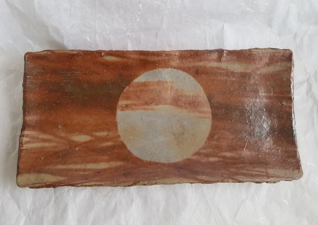 備前火襷足付長板皿 (未使用、新品同様)