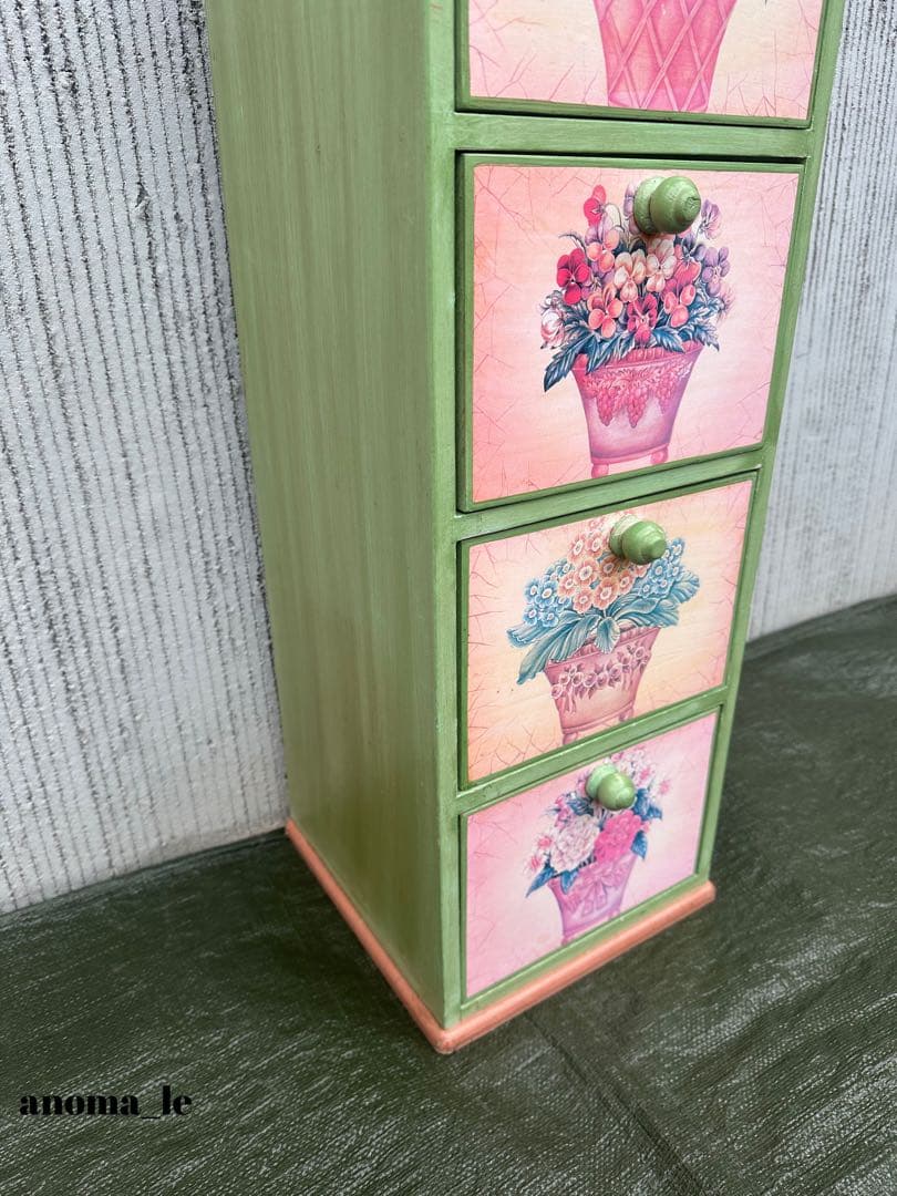 5005【チェスト】木製　花柄　トールペイント　収納　花台　アンティーク◎