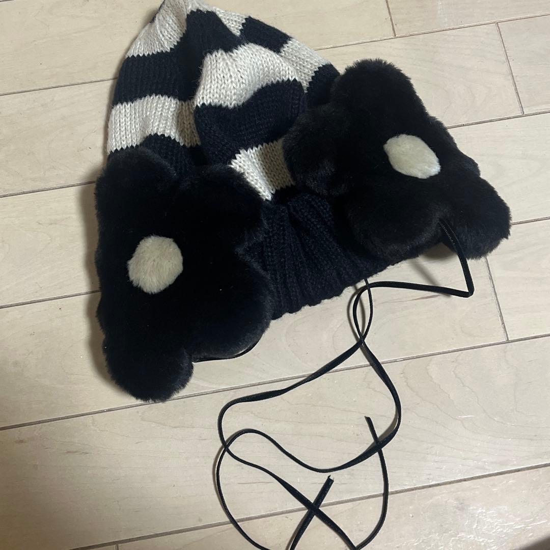 バラ色の帽子　お花ニット