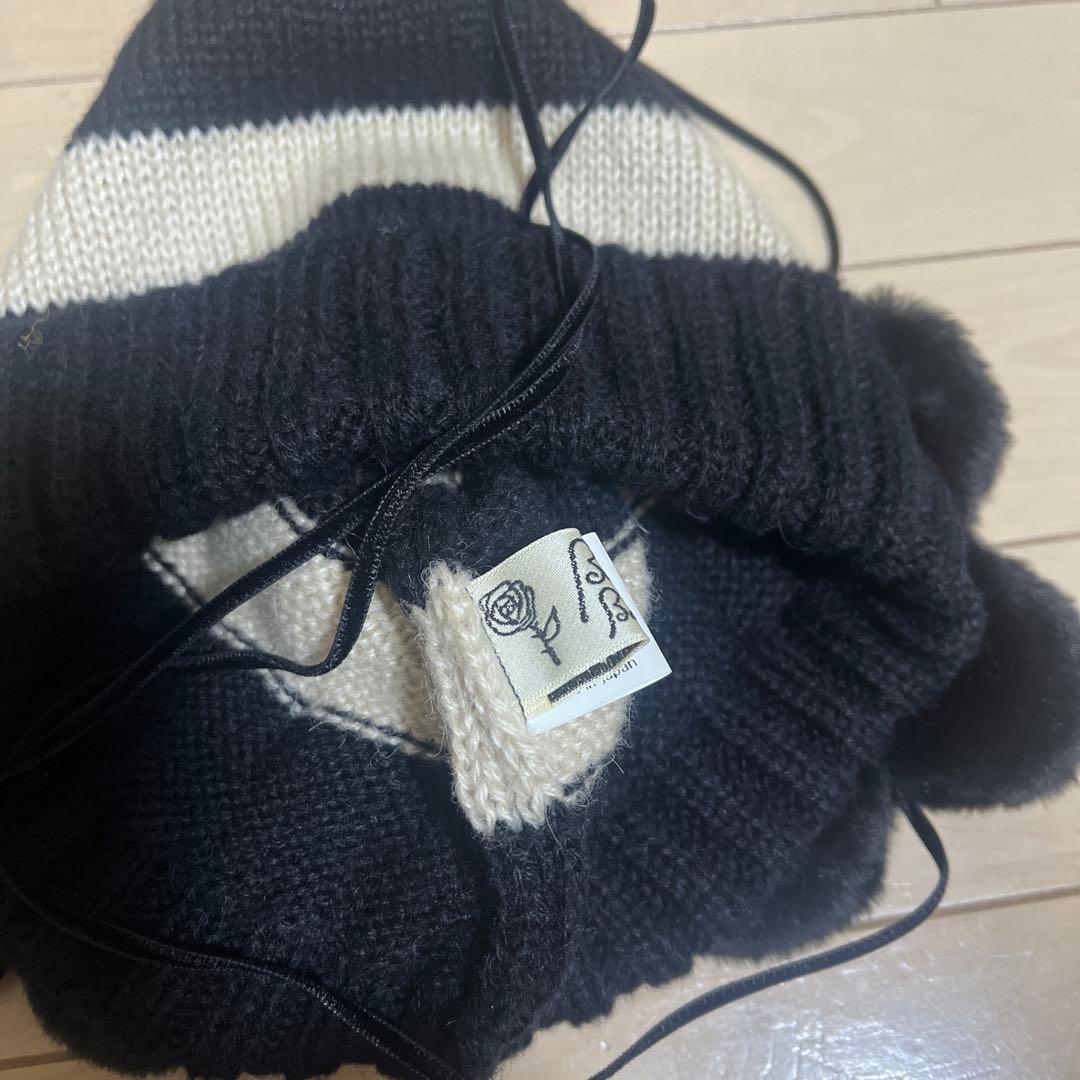 バラ色の帽子　お花ニット