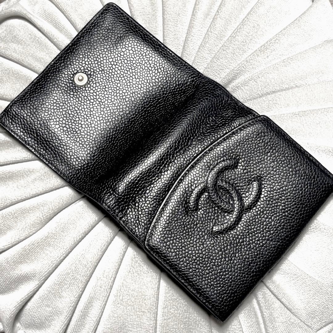 【美品✨】シャネル ココステッチ キャビア Wホック 二つ折 財布