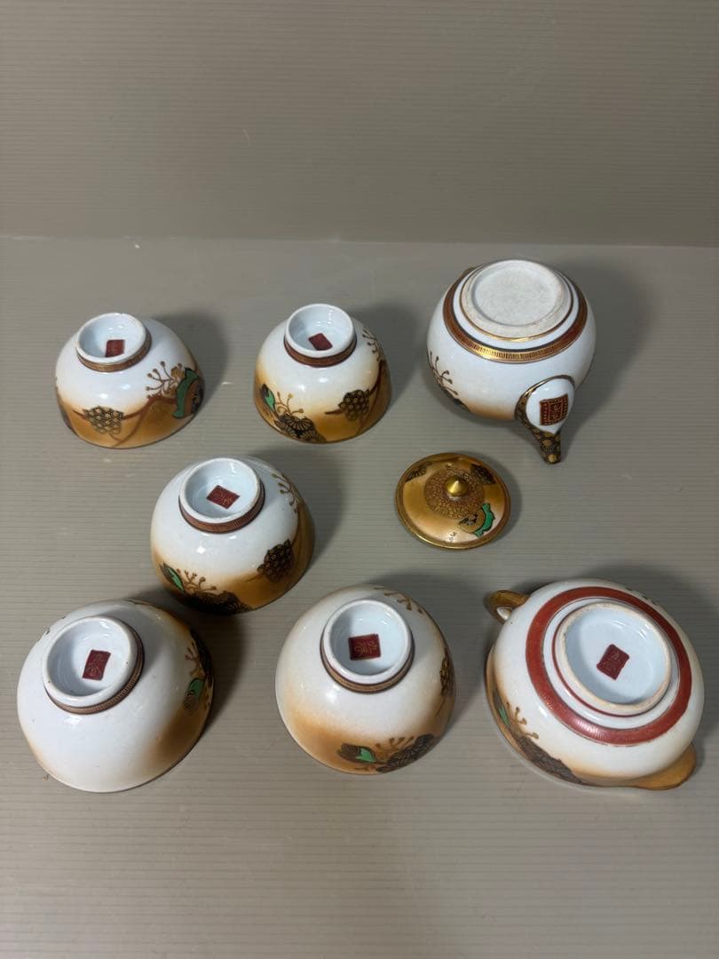 2172 九谷焼　金彩　茶器セット　急須1客　湯冷し1客　湯呑5客　時代物