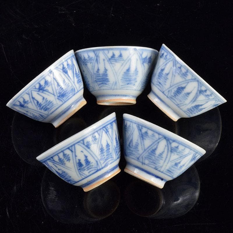 煎茶道具　五良太甫呉祥瑞　染付　煎茶碗　五客　V　R4895