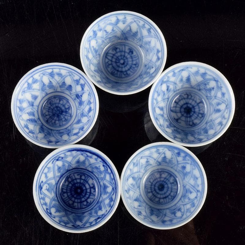 煎茶道具　五良太甫呉祥瑞　染付　煎茶碗　五客　V　R4895