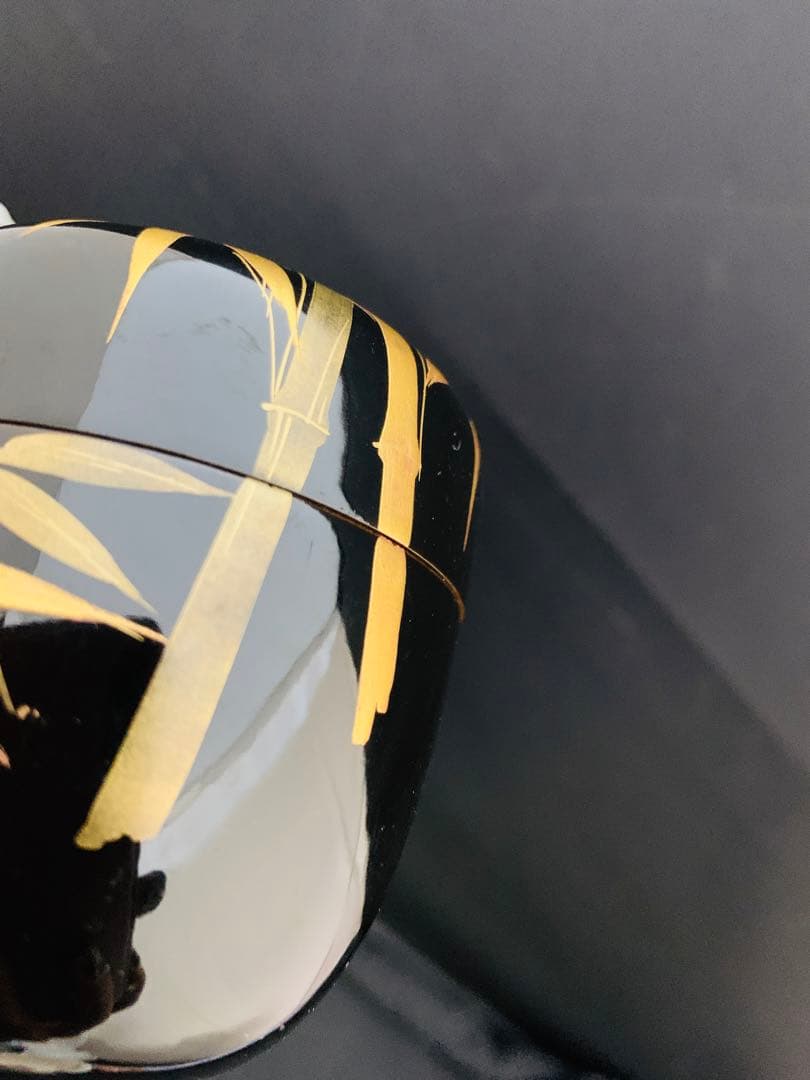 加賀蒔絵　鈴村清斎　笹に短冊蒔絵　長棗　共箱付き