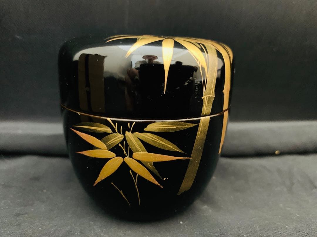 加賀蒔絵　鈴村清斎　笹に短冊蒔絵　長棗　共箱付き