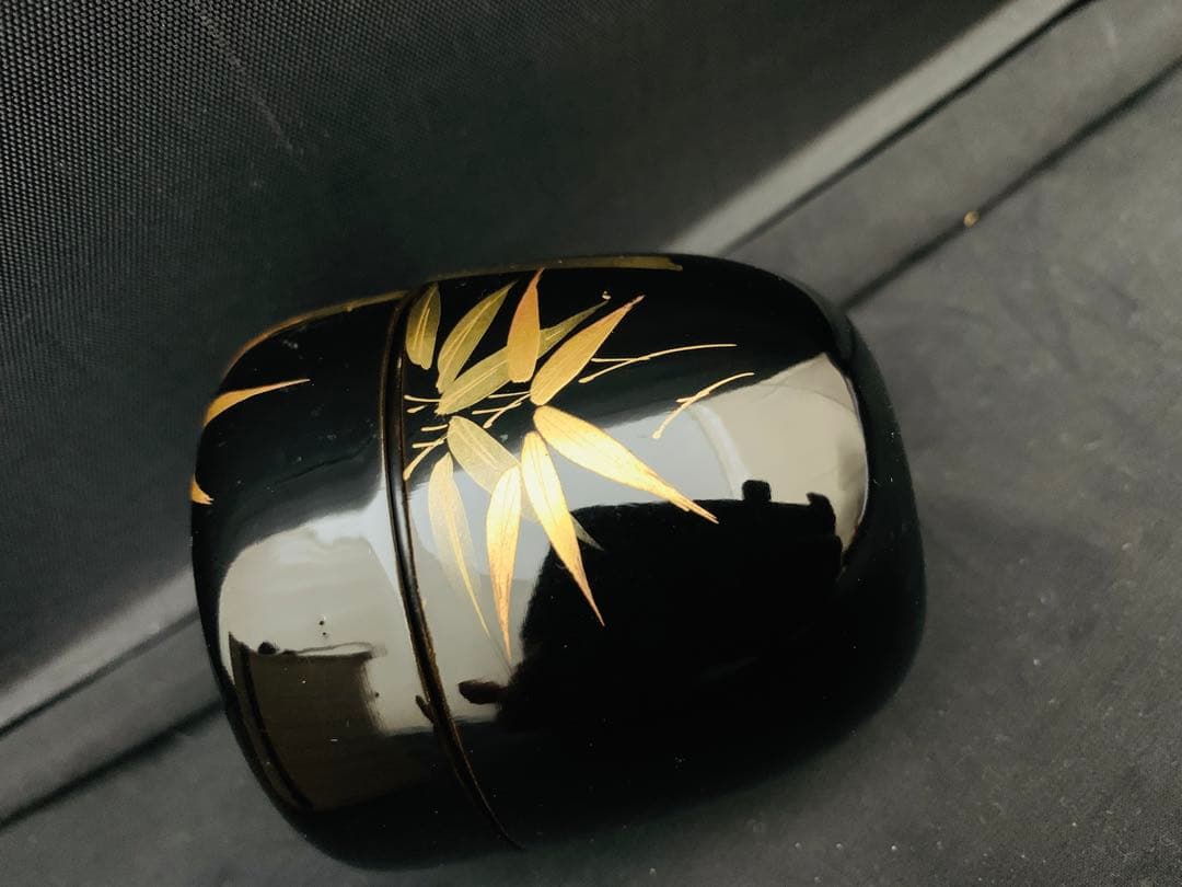 加賀蒔絵　鈴村清斎　笹に短冊蒔絵　長棗　共箱付き