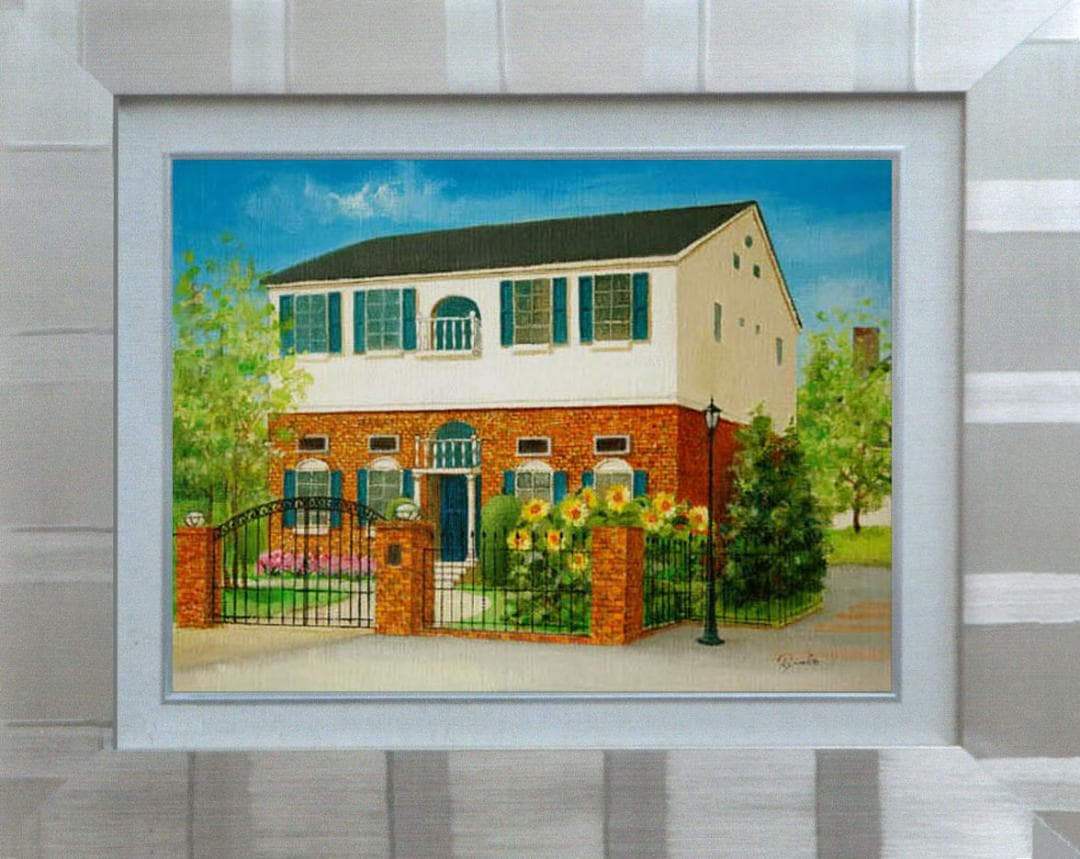 油絵 菅家令子 絵インテリア額付( 青緑＋金色の枠 )F4-110212ひまわり