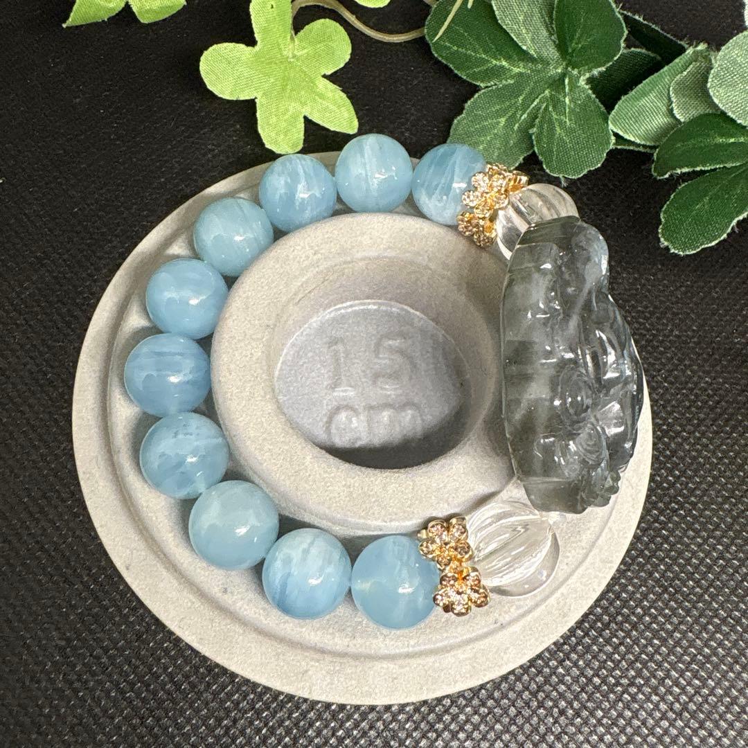 ＊いちごウサギ様＊【良質】ラブラドライト　九尾狐　アクアマリン　ブレスレット