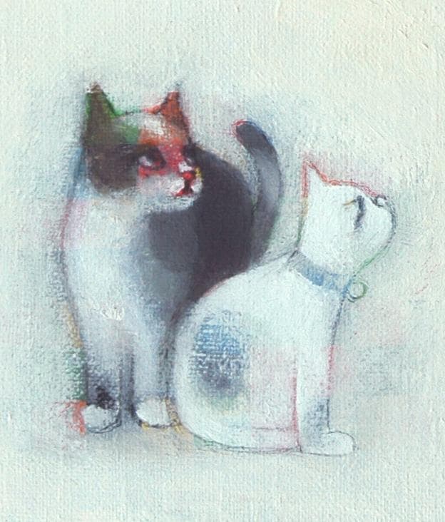油絵 菅家令子 絵 絵画 インテリア F4-030419 猫と女の子