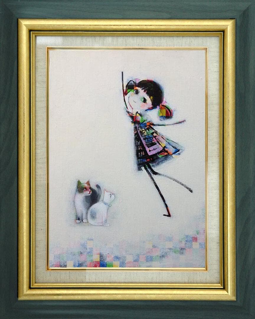 油絵 菅家令子 絵 絵画 インテリア F4-030419 猫と女の子