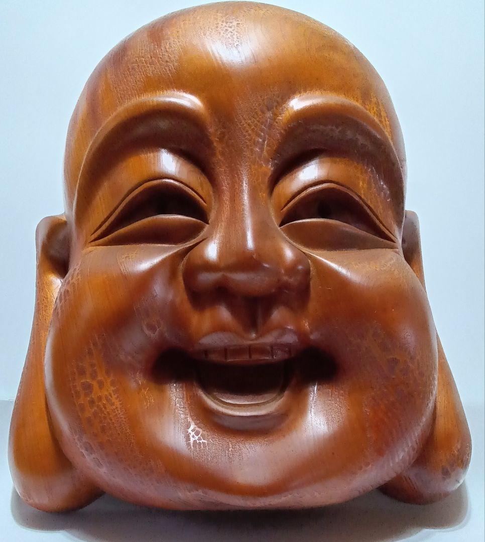 【大型】木彫り お面 木製 民芸 壁掛け 表情豊か 経年変化あり