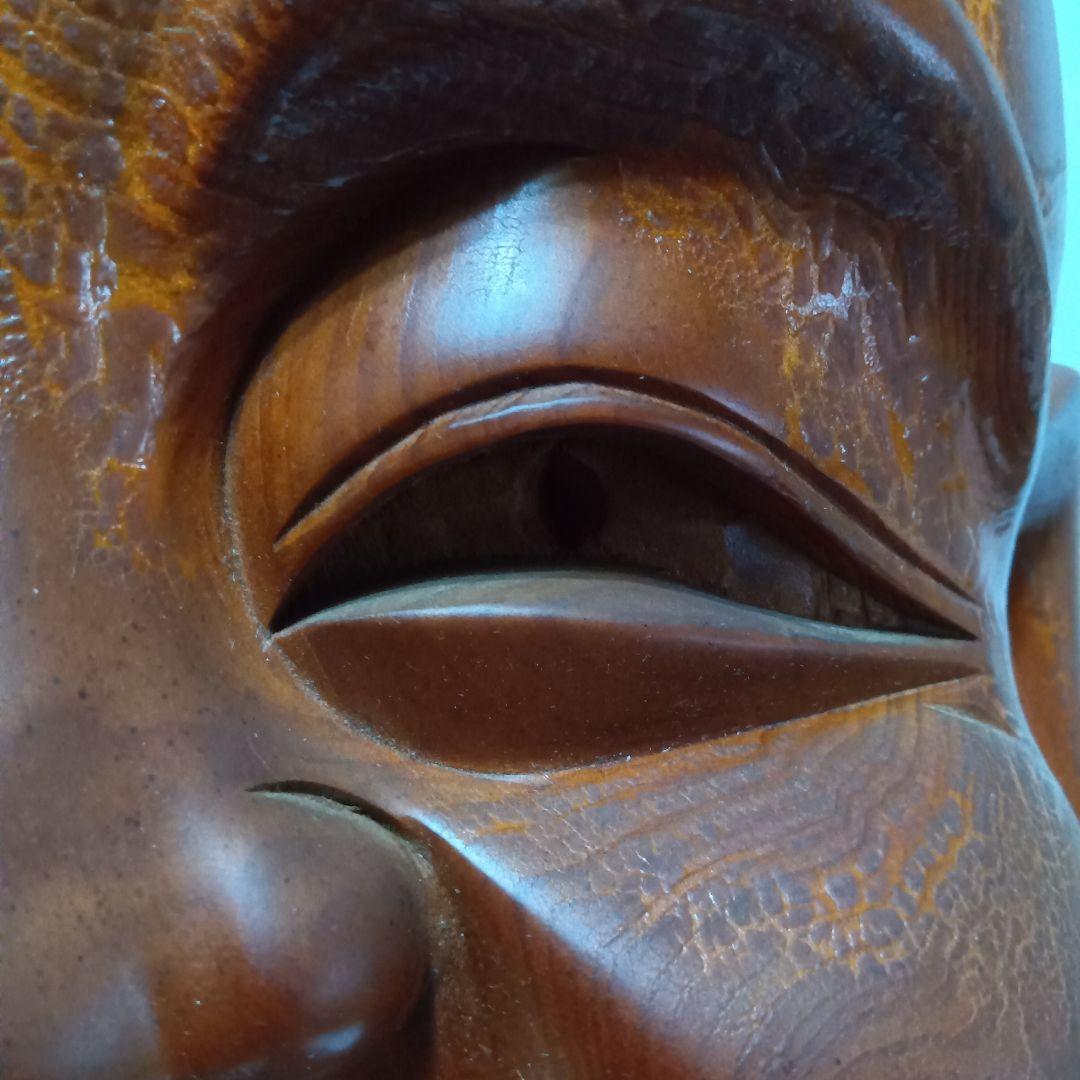 【大型】木彫り お面 木製 民芸 壁掛け 表情豊か 経年変化あり