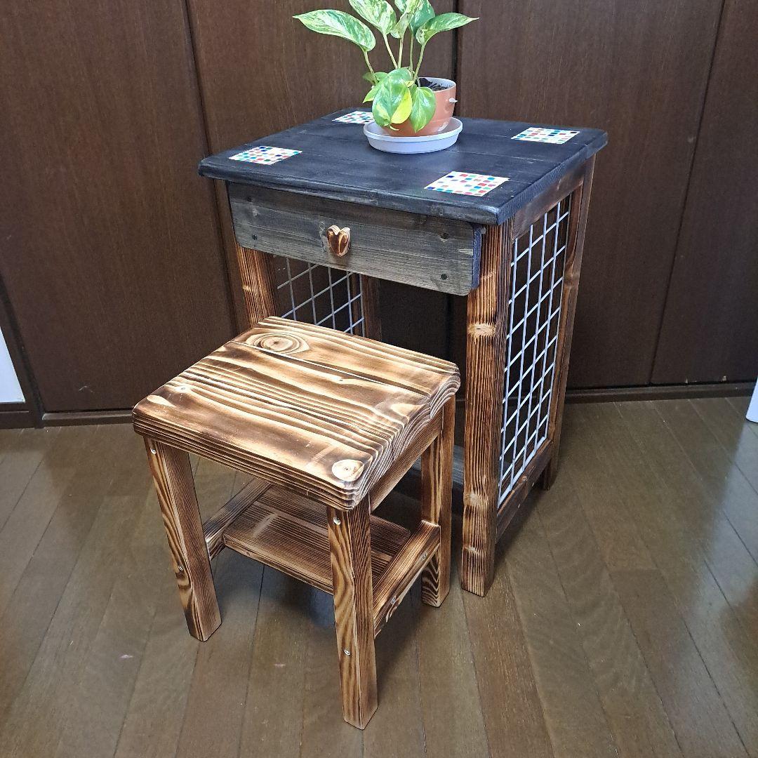 ガーデンテーブル&スツールセット ハンドメイド　期間限定値下中